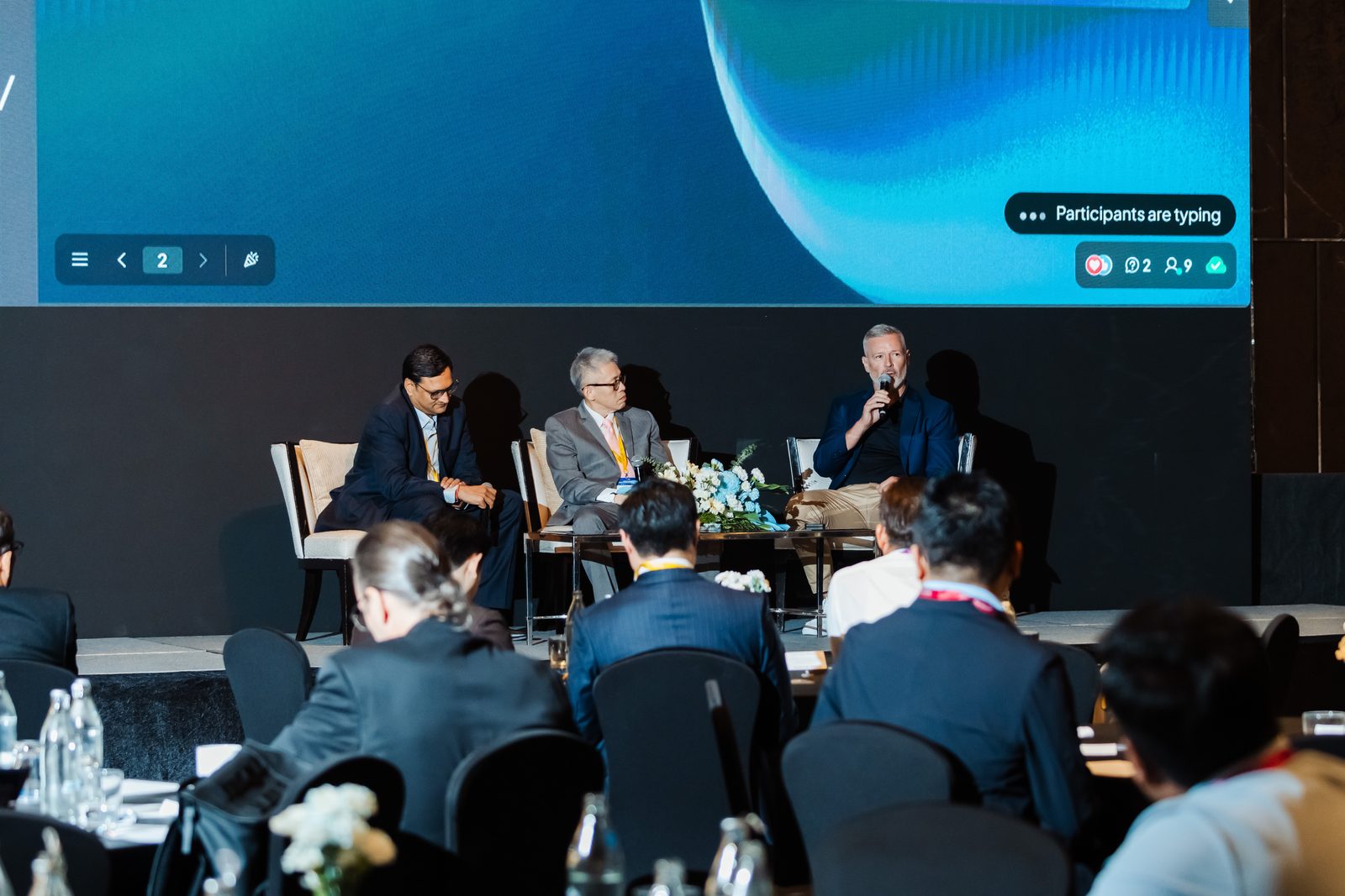 Jerome Le Louer moderating the closing panel Ask the Experts at Finance ReImagined Thailand 2026, with Ashok Jhanwar and Dr Yanyong Thammatucharee