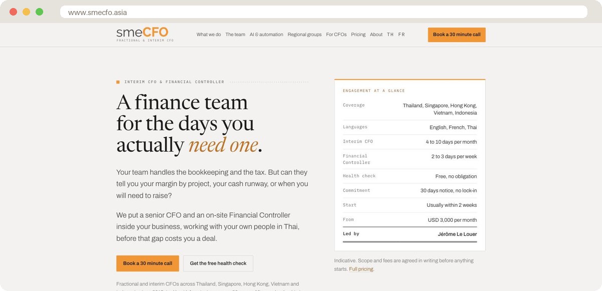 The rebuilt smecfo.asia homepage